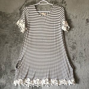 Altar'd State Women Mini Dress Size S Stripes Embroidered Floral Jersey Knit